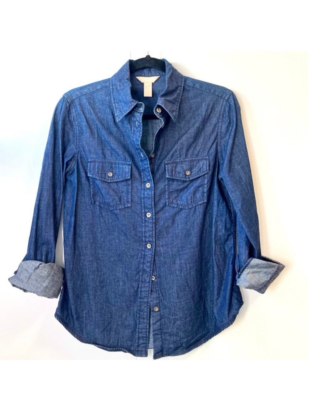 Soft Wash Denim Chambray Shirt Blue Long Sleeve Jean Shirt Banana Republic Small - Picture 5 of 10